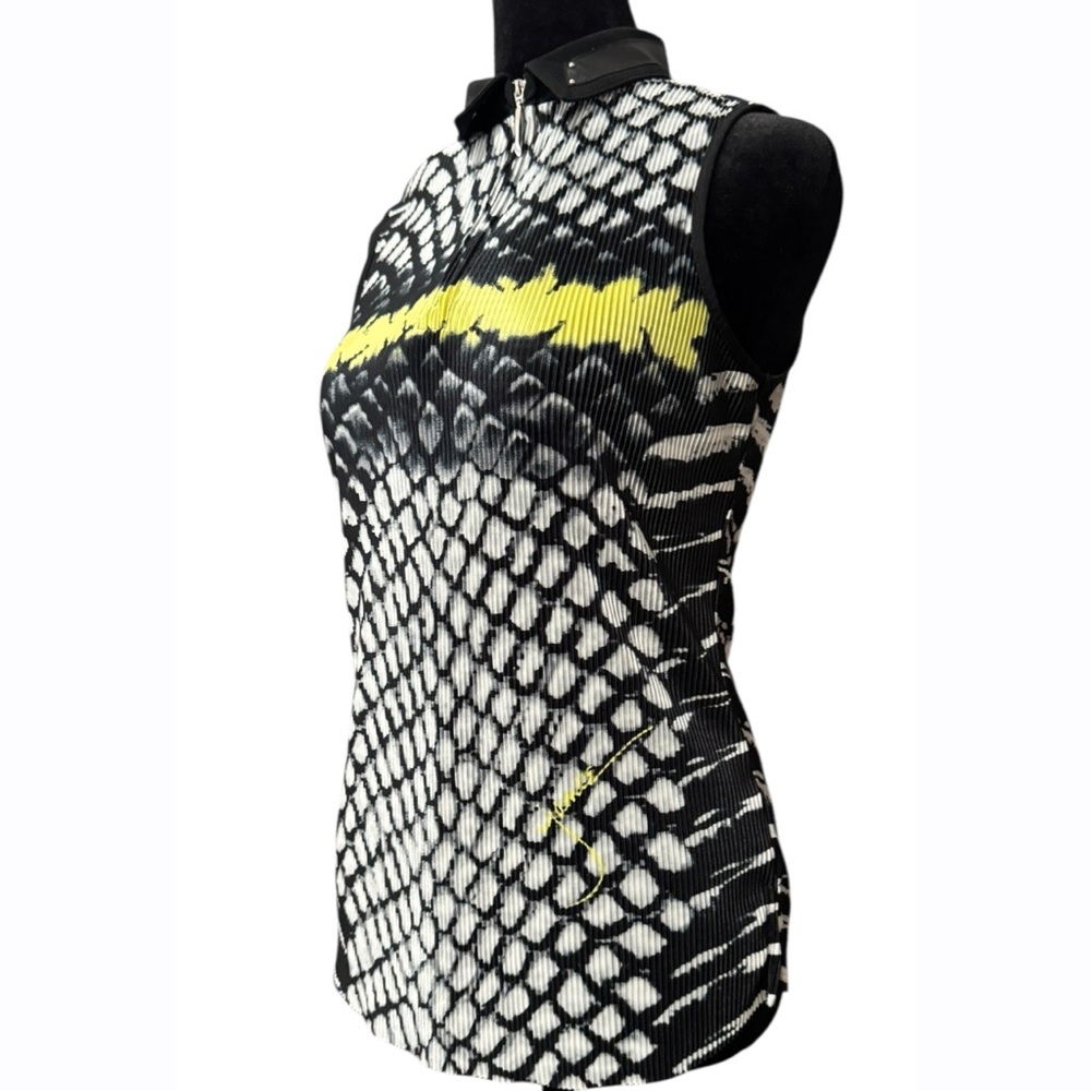 Jamie Sadock Sleeveless Golf Top Zip Mock Neck Black White Print Small - Picture 4 of 8